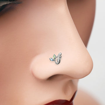 Detail View 1 of Mystic Mermaid Iridescent Sparkle L-Shaped Nose Ring-Aurora Borealis